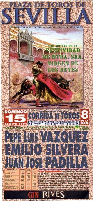 CARTEL PLAZA DE TOROS DE SEVILLA DOMINGO 15 DE AGOSTO 1999