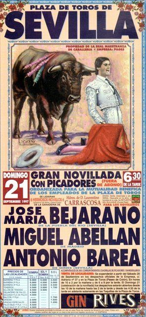 CARTEL PLAZA DE TOROS DE SEVILLA DOMINGO 21 DE SEPTIEMBRE DE 1997