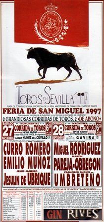 CARTEL PLAZA DE TOROS DE SEVILLA FERIA DE SAN MIGUEL1997 27 Y 28 DE SEPTIEMBRE
