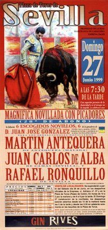 CARTEL PLAZA DE TOROS DE SEVILLA DOMINGO 27 DE JUNIO DE 1999