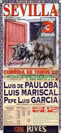 CARTEL PLAZA DE TOROS DE SEVILLA DOMINGO 3 DE OCTUBRE DE 1999