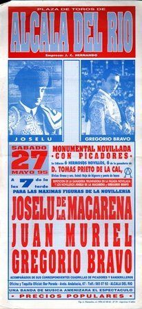 CARTEL PLAZA DE TOROS DE ALCALA DEL RIO SABADO 7 DE MAYO DE 1995