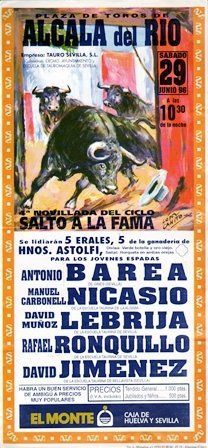 CARTEL PLAZA DE TOROS DE ALCALA DEL RIO SABADO 29 DE JUNIO DE 1996