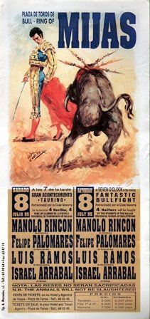 CARTEL PLAZA DE TOROS ( BULL - RING OF) DE MIJAS SABADO 8 DE JULIO DE 1995