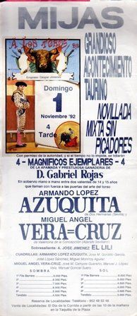 CARTEL PLAZA DE TOROS DE MIJAS DOMINGO 1 DE NOVIEMBRE DE 1992