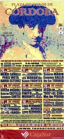 CARTEL PLAZA DE TOROS DE CORDOBA 20 AL 29 DE 29 DE MAYO DE 2016