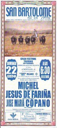 CARTEL PLAZA DE TOROS DE SAN BARTOLOME DE LA TORRE 22 DE AGOSTO DE 2004
