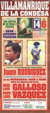 CARTEL PLAZA DE TOROS VILLAMANRIQUE DE LA CONDESA SABADO 14 DE SEPTIEMBRE DE 1996