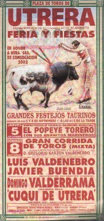 CARTEL PLAZA DE TOROS UTRERA FERIA Y FIESTAS 5 Y 8 SEPTIEMBRE DE 2002