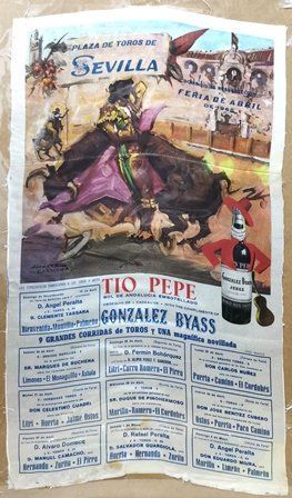 CARTEL EN SEDA PLAZA DE TOROS DE SEVILLA FERIA DE ABRIL 1965