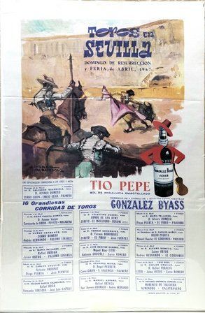 CARTEL EN SEDA PLAZA DE TOROS EN SEVILLA DOMINGO DE RESURRECCION Y FERIA DE ABRIL 1967
