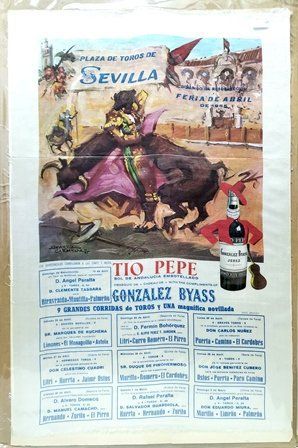 CARTEL EN SEDA PLAZA DE TOROS EN SEVILLA DOMINGO DE RESURRECCION Y FERIA DE ABRIL 1965