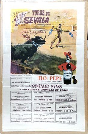 CARTEL EN SEDA PLAZA DE TOROS EN SEVILLA DOMINGO DE RESURRECCION Y FERIA DE ABRIL 1966