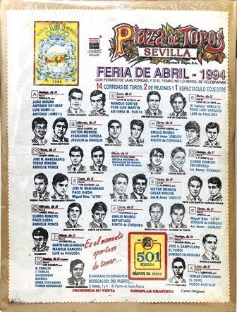 CARTEL EN SEDA CARTEL PLAZA DE TOROS DE SEVILLA FERIA DE ABRIL 1994