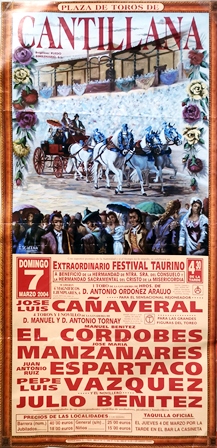 CARTEL DE PLAZA DE TOROS DE CANTILLANA 2004 EL CORDOBES, MANZANARES, ESPARTACO, CAZQUEZ, J. BENITEZ