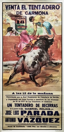 CARTEL VENTA EL TENTADERO DE CARMONA ENERO 1992, J.L. PARADA Y A. VAZQUEZ