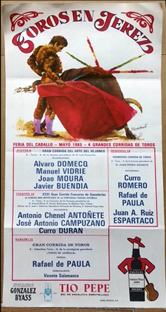 CARTEL TOROS EN JEREZ FERIA DEL CABALLO AÑO 1985 EN SEDA