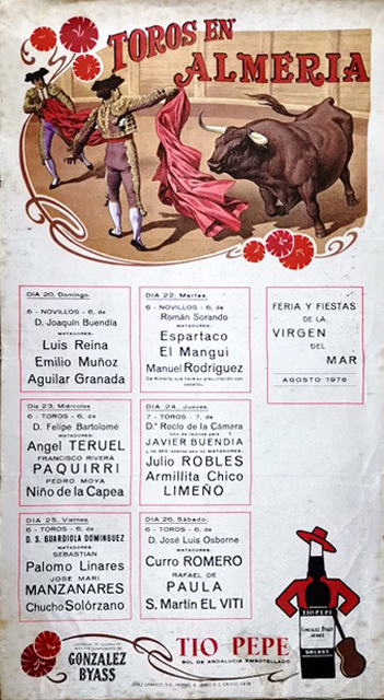 CARTEL TOROS EN ALMERIA FERIA Y FIESTAS DE LA VIRGEN DEL MAR AGOSTO 1978 EN SEDA