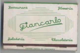 CAJA DE CERILLA  RESTAURANTE PIZZERIA HELADERIA CHOCOLATERIA GIANCARLO PEDIDO MINIMO 5€