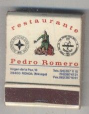 CAJA DE CERILLA RESTAURANTE PEDRO ROMERO PEDIDO MINIMO 5€