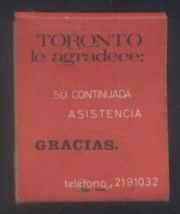 CAJA DE CERILLA  TORONTO LE AGRADECE  PEDIDO MINIMO 5€