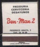 CAJA DE CERILLA   FREIDURIA CERVECERIA DESAYUNOS BEN-MAN 2 PEDIDO MINIMO 5€
