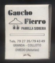 CAJA DE CERILLA GAUCHO FIERRO PARRILLA SIDRERIA PEDIDO MINIMO 5€