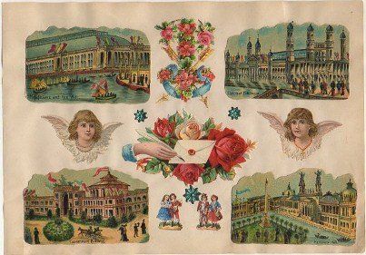 10 CROMOS TROQUELADOS DE ÉPOCA. PALACIOS Y VARIOS. MONTADOS SOBRE CARTULINA DE 23X16 CM.