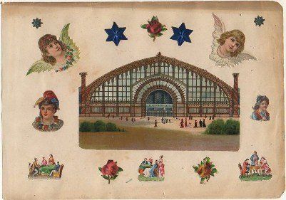 1 + 7 CROMOS TROQUELADOS DE ÉPOCA. ESTACION. MONTADOS SOBRE CARTULINA DE 23X16 CM.