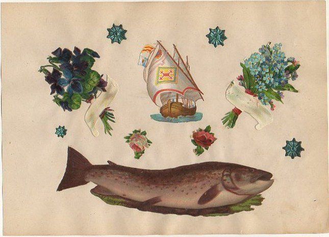 4 CROMOS TROQUELADOS DE ÉPOCA. MARINA. MONTADOS SOBRE CARTULINA DE 23X16 CM.