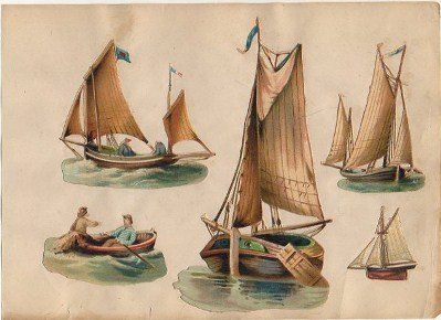 5 CROMOS TROQUELADOS DE ÉPOCA. MARINA. MONTADOS SOBRE CARTULINA DE 23X16 CM.