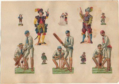9 CROMOS TROQUELADOS DE ÉPOCA. CRIKET. MONTADOS SOBRE CARTULINA DE 23X16 CM.