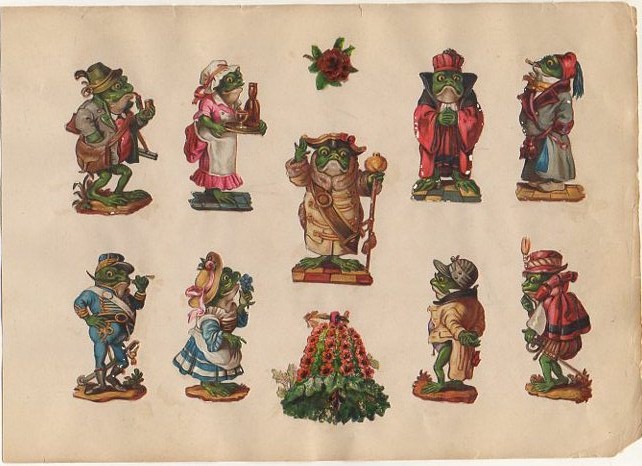 10 CROMOS TROQUELADOS DE ÉPOCA. HUMORISTICO. MONTADOS SOBRE CARTULINA DE 23X16 CM.