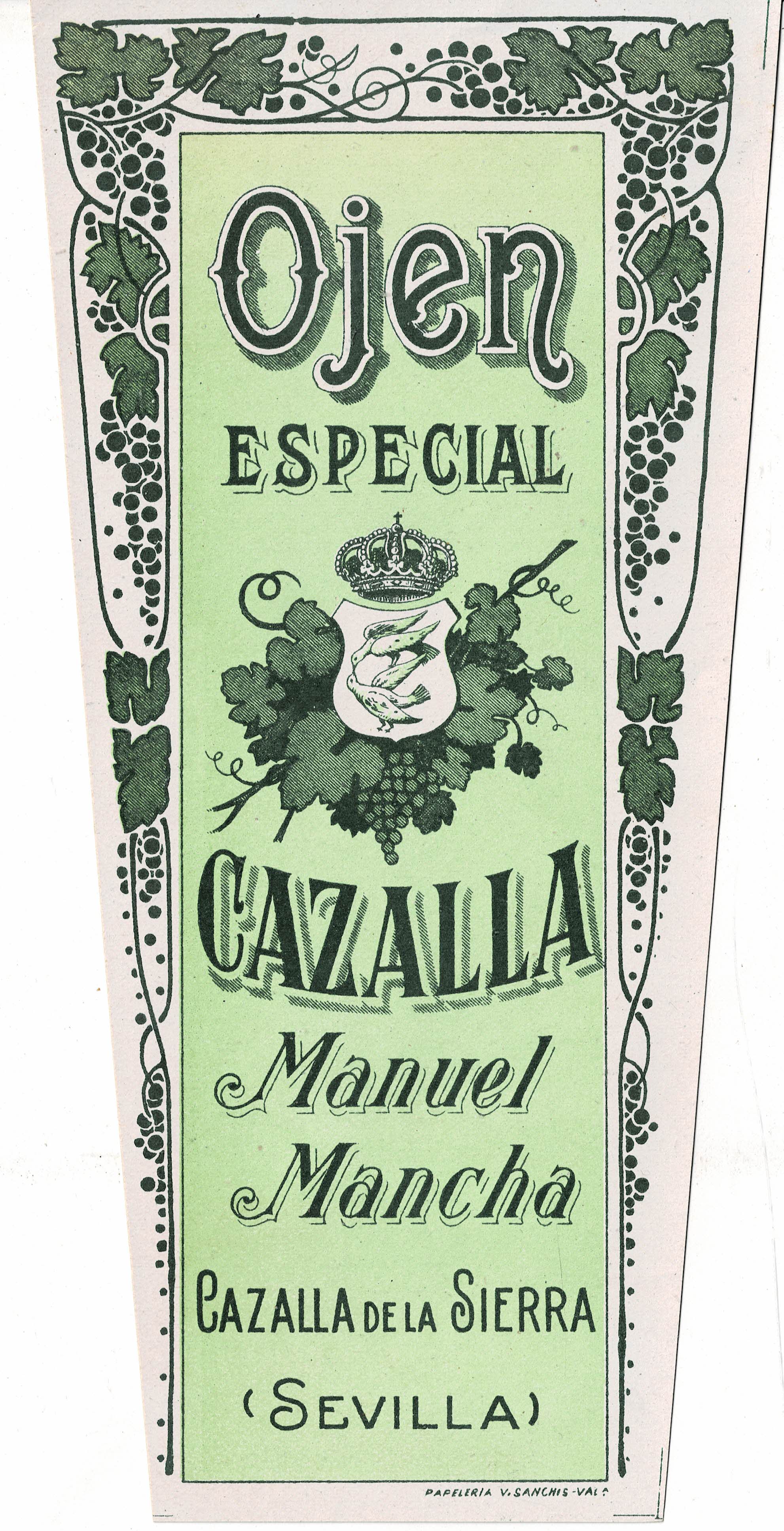 ETIQUETA VINO OJEN ESPECIAL CAZALLA MANUEL MANCHA