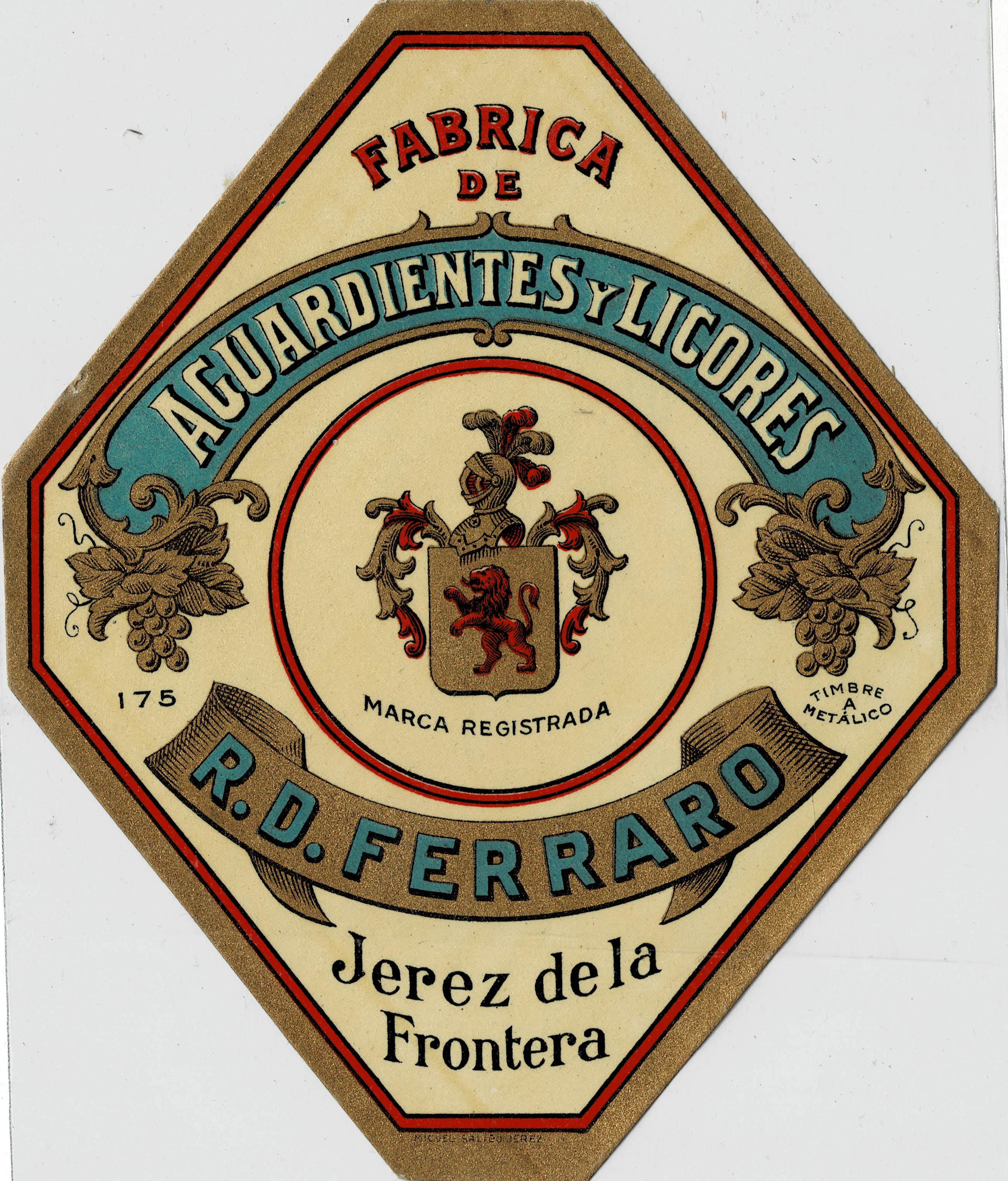 ETIQUETA VINO AGUARDIENTES Y LICORES R.D. FERRARO