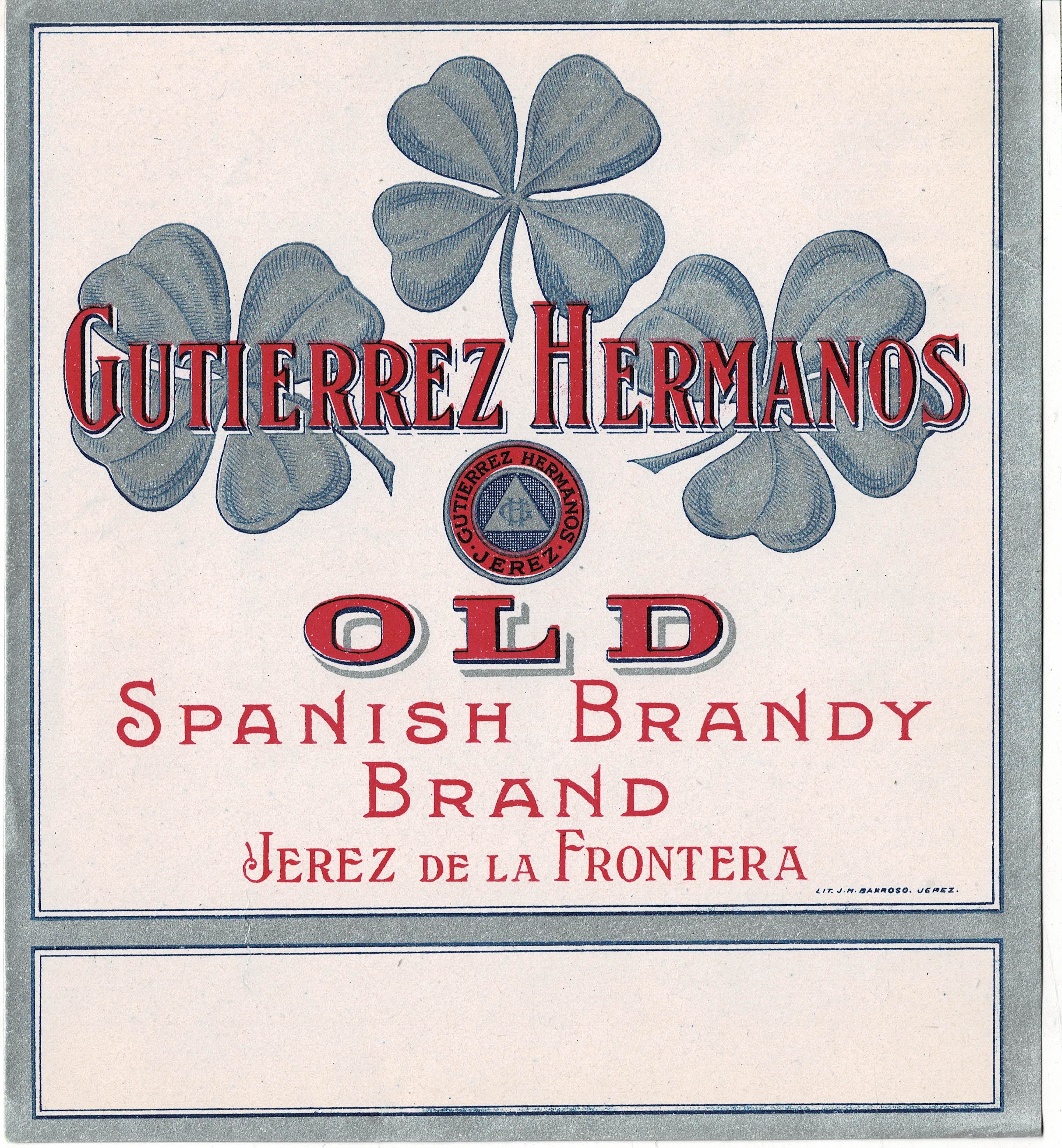 ETIQUETA DE VINO GUTIERREZ HERMANOS OLD SPANISH BRANDY BRAND. JEREZ DE LA FRONTERA.