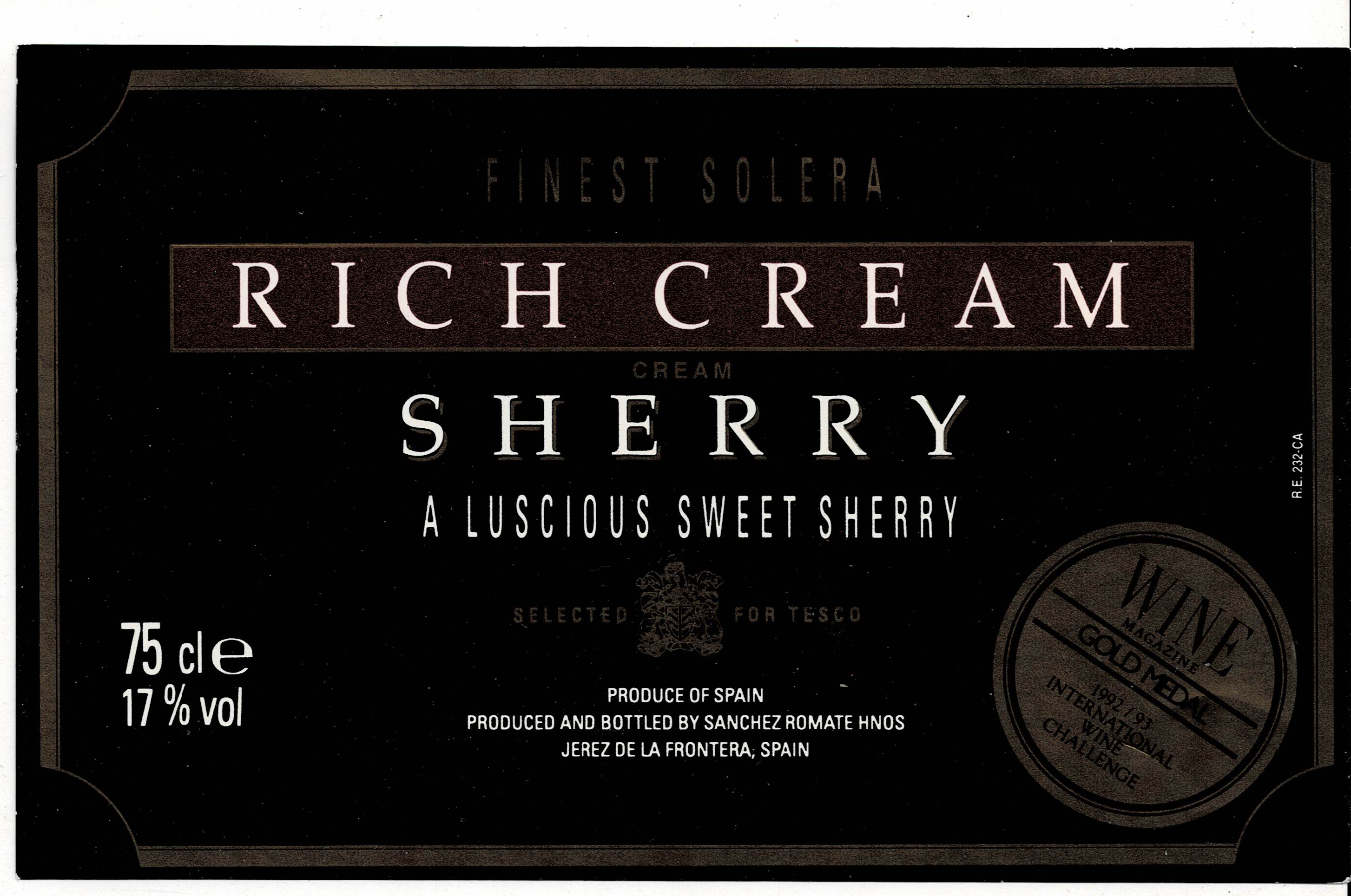 ETIQUETA FINEST SOLERA RICH CREAM SHERRY A LUCIOUS SWEET SHERRY