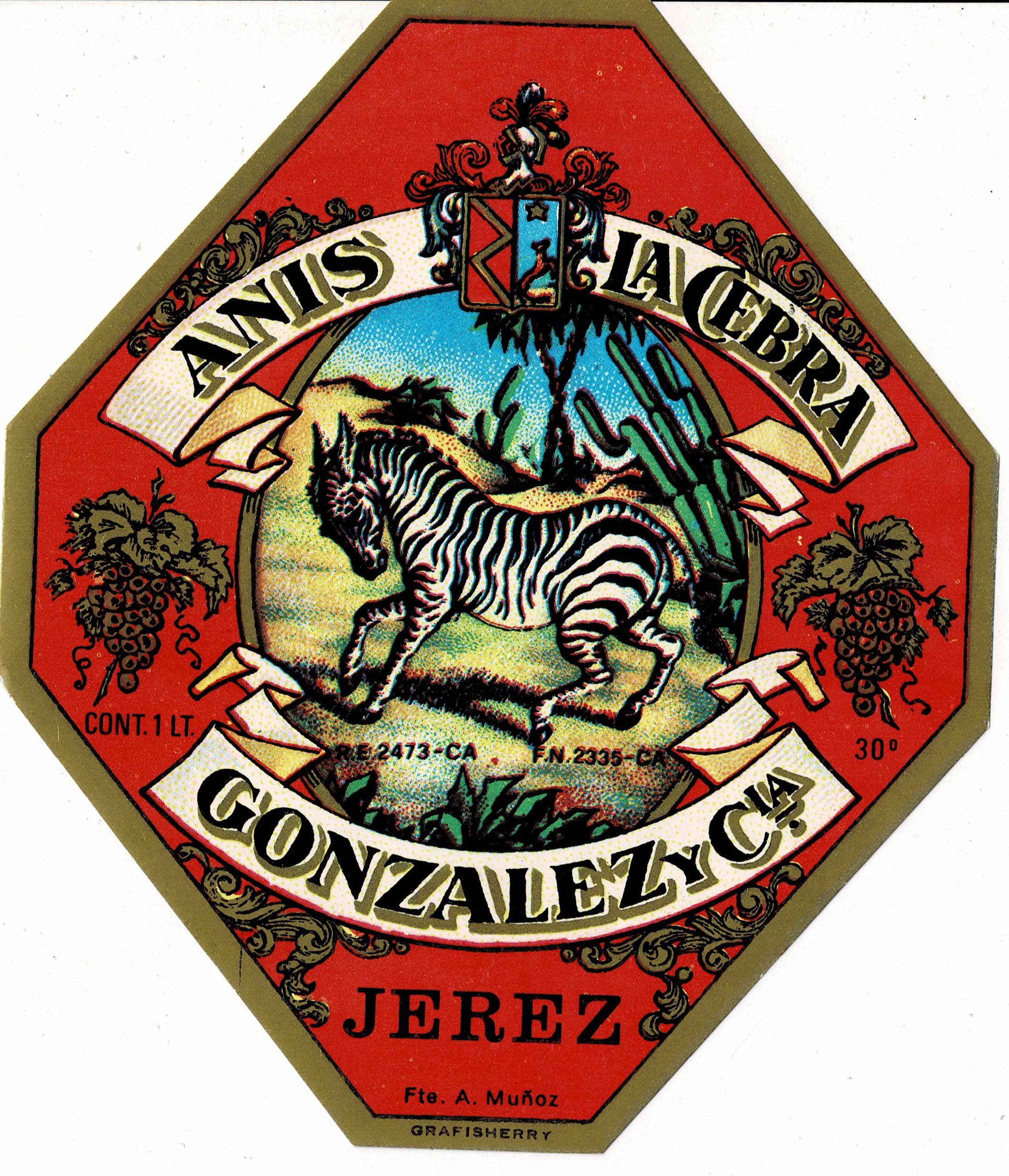 ETIQUETA ANIS LA CEBRA GONZALEZ Y CIA.