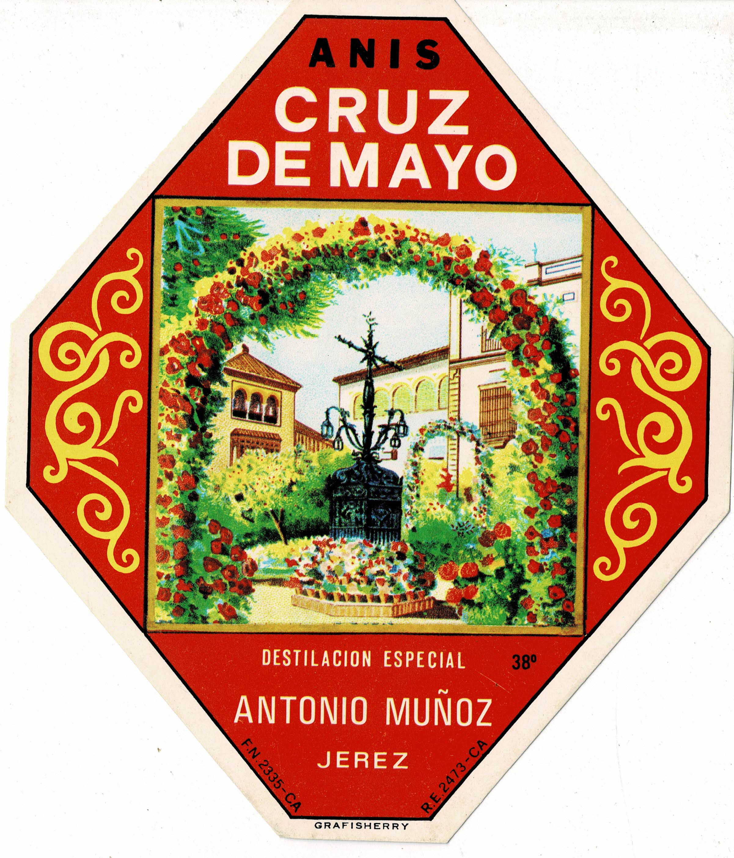 ETIQUETA ANIS CRUZ DE MAYO. DESTILACION ESPECIAL ANTONIO MUÑOZ