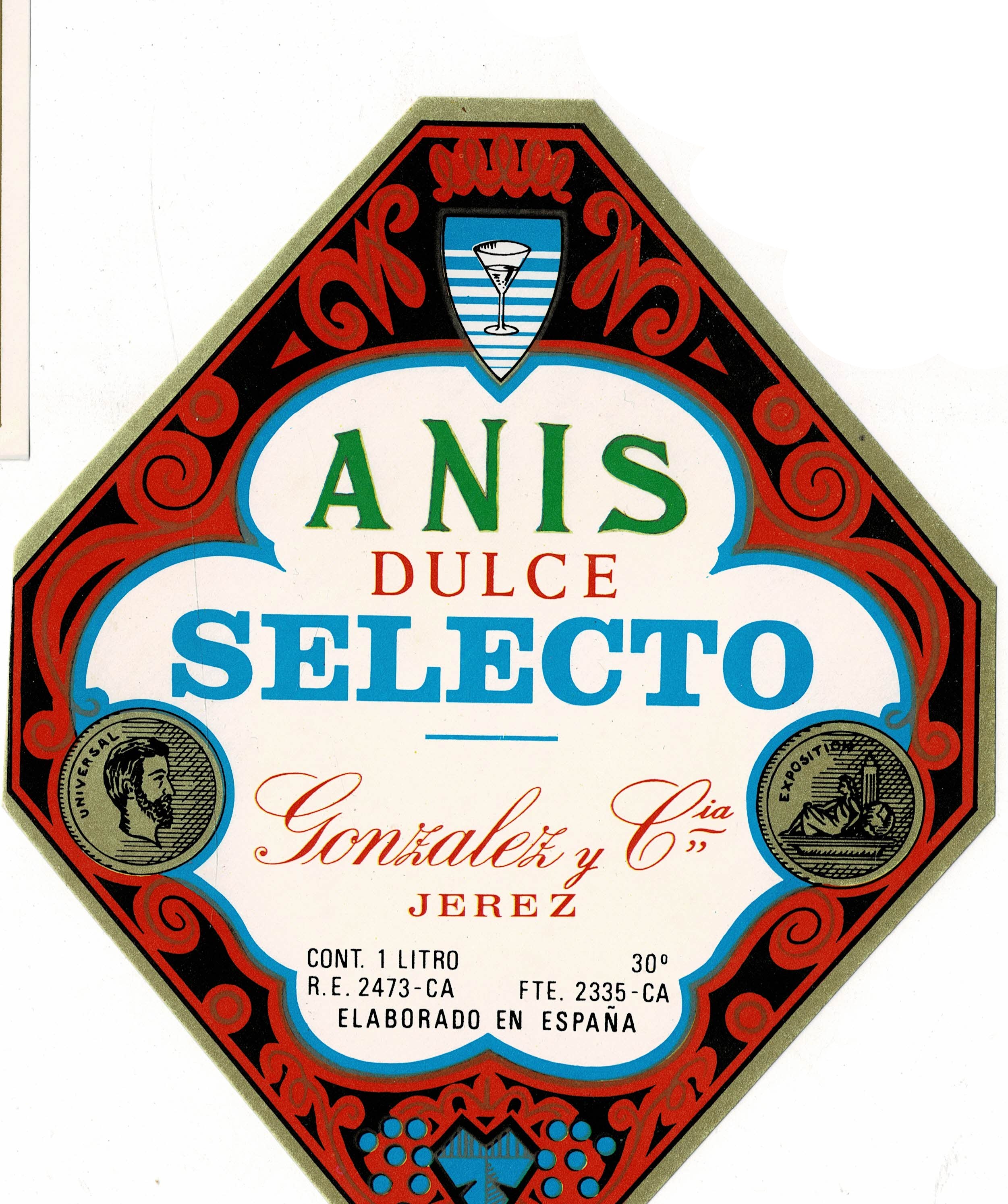 ETIQUETA ANIS DULCE SELECTO GONZALEZ Y CIA.