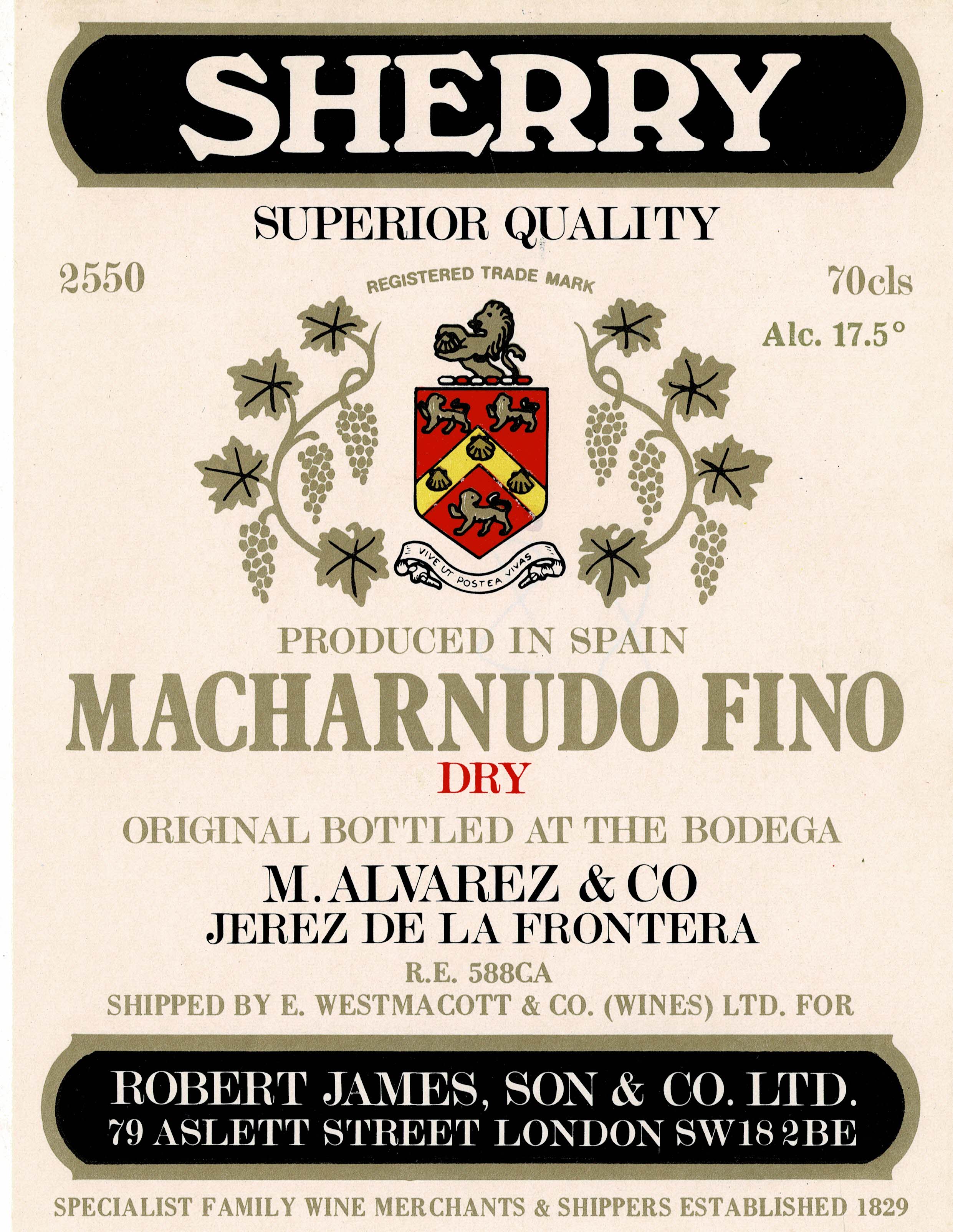 ETIQUETA VINO SHERRY SUPERIOR QUALITY MACHARNUDO FINO DRY