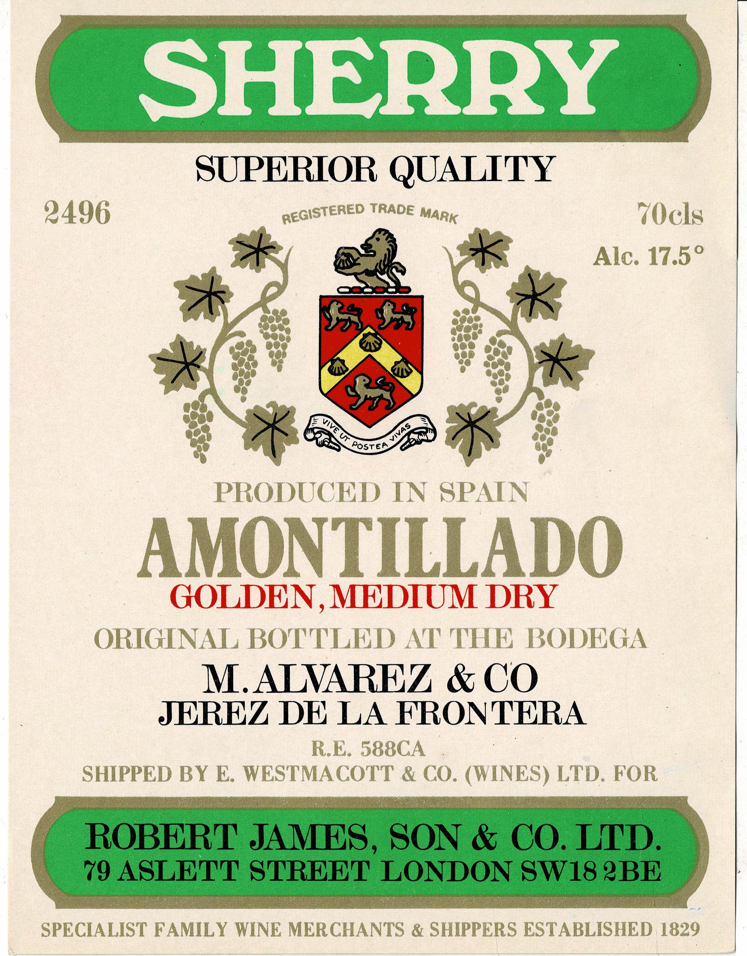 ETIQUETA VINO SHERRY SUPERIOR QUALITY AMONTILLADO GOLDEN, MEDIUM DRY