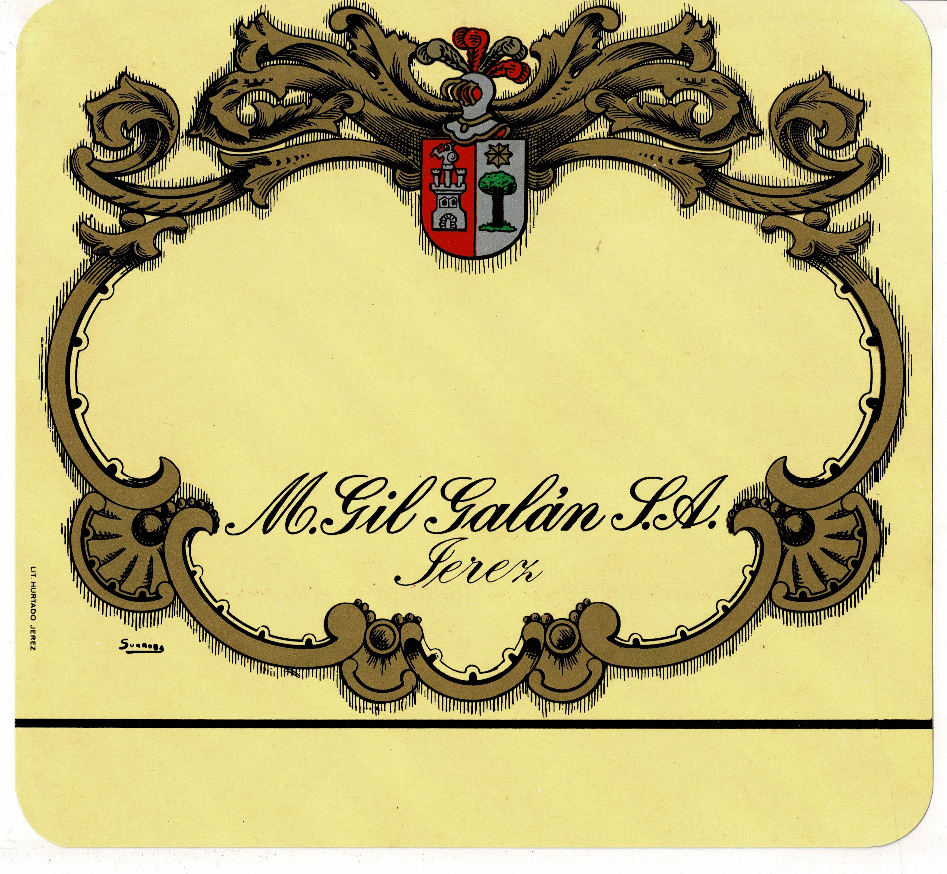 ETIQUETA VINO. CENTRO SIN IMPRIMIR. M. GIL GALAN S.A. JEREZ