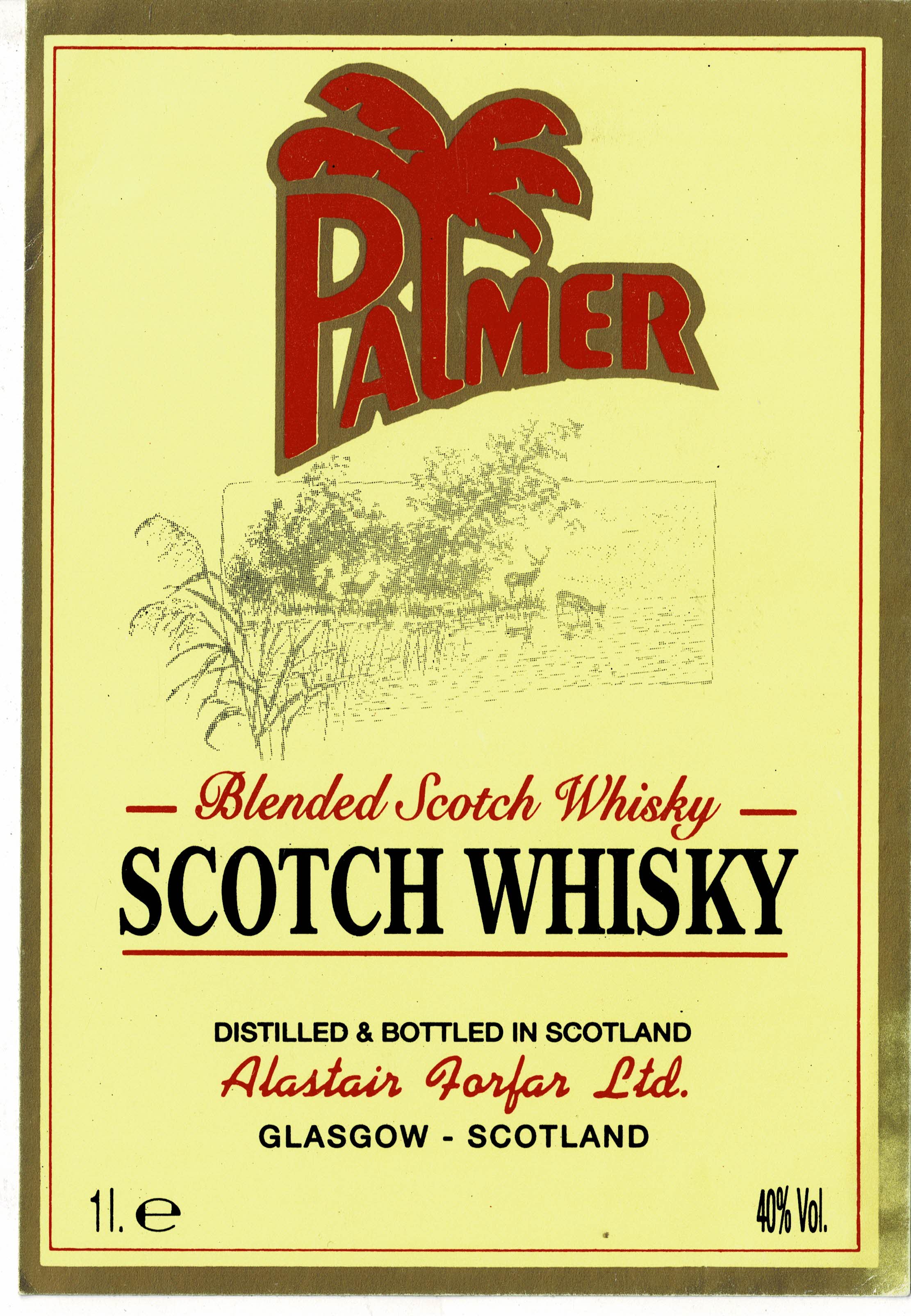 ETIQUETA PALMER BLENDED SCOTCH WHISKY. ALASTAIR FORFAR  LTD.