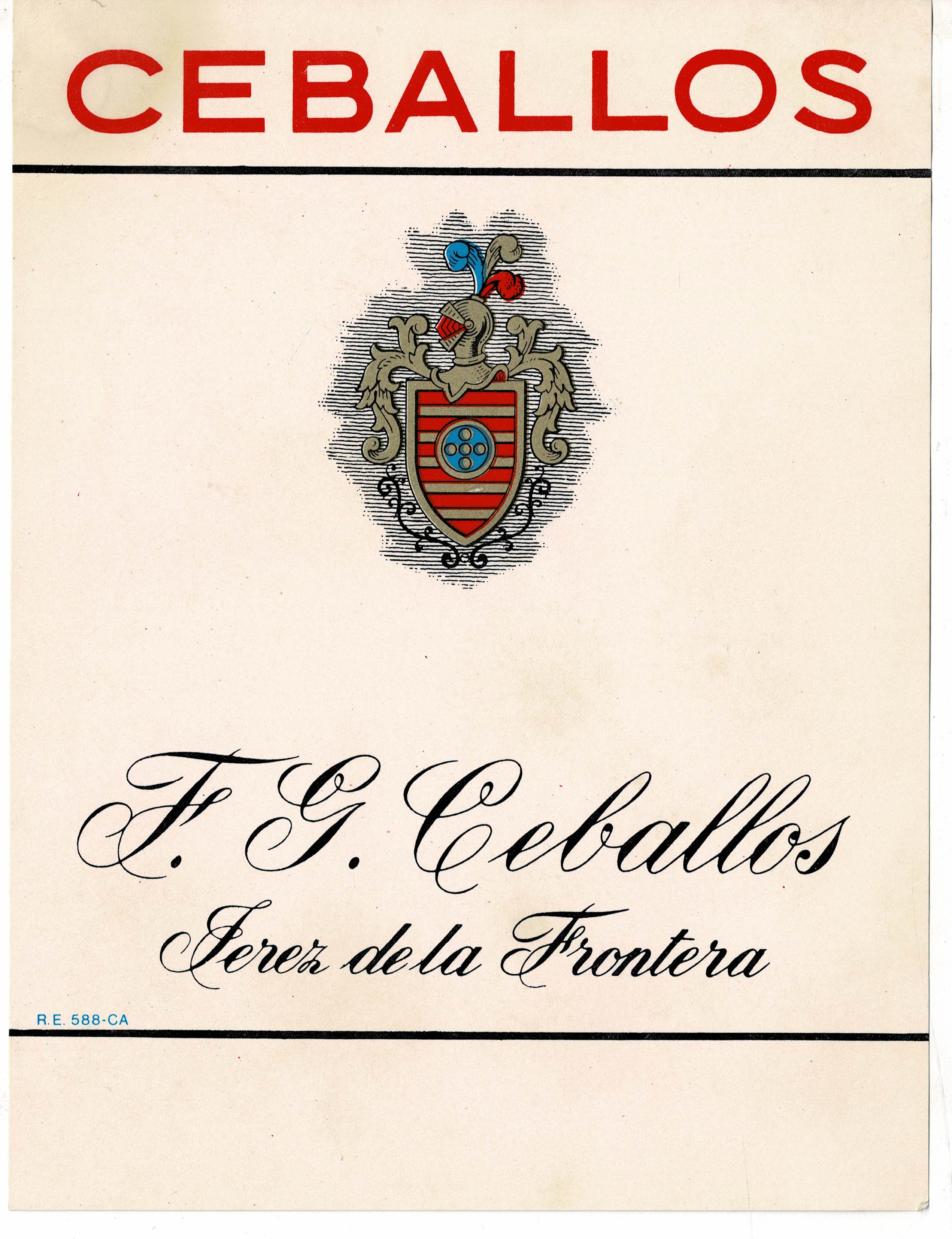 ETIQUETA VINO CEBALLOS. F.G. CEBALLOS JEREZ.