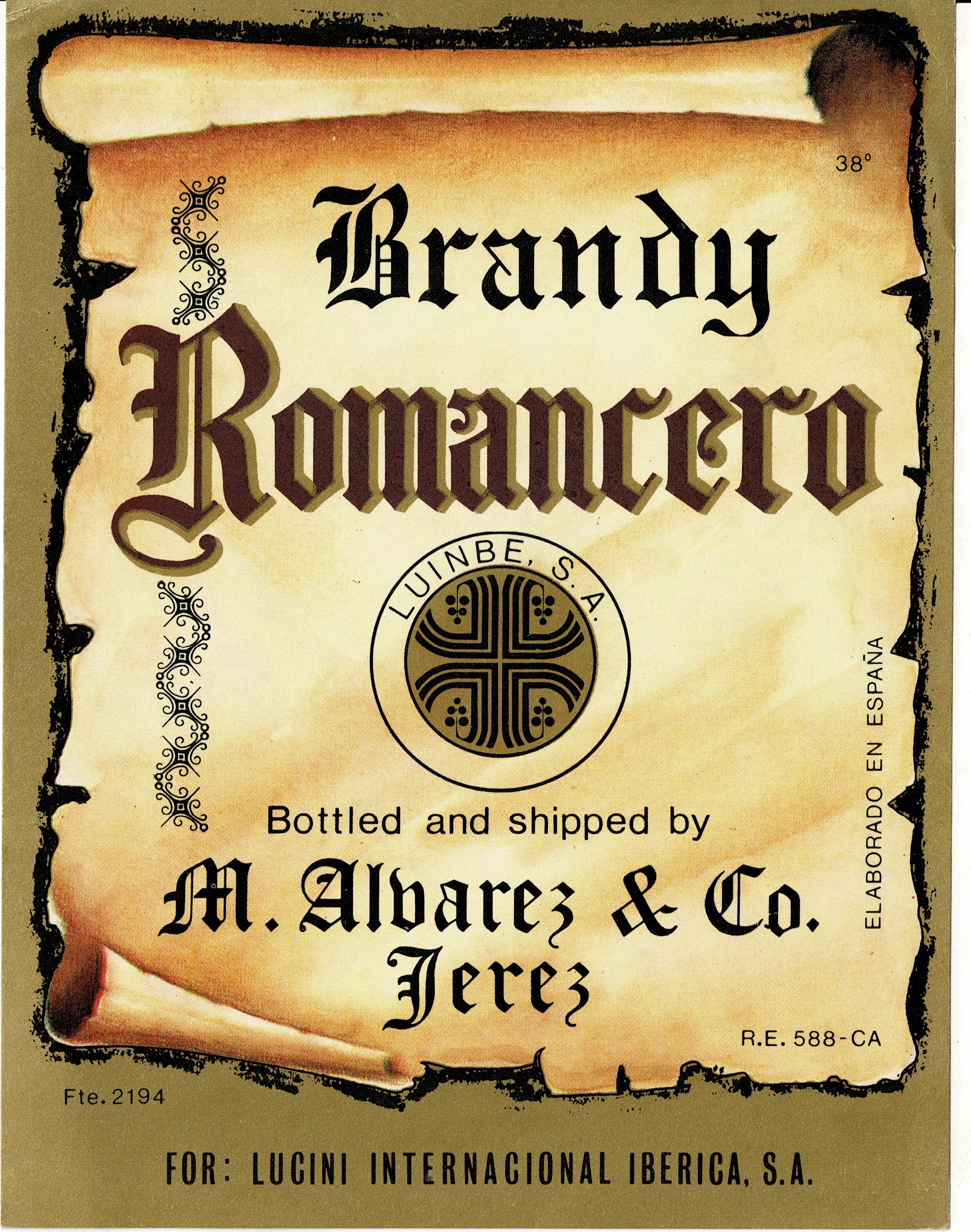 ETIQUETA BRANDY ROMANCERO M. ALBAREZ & CO.