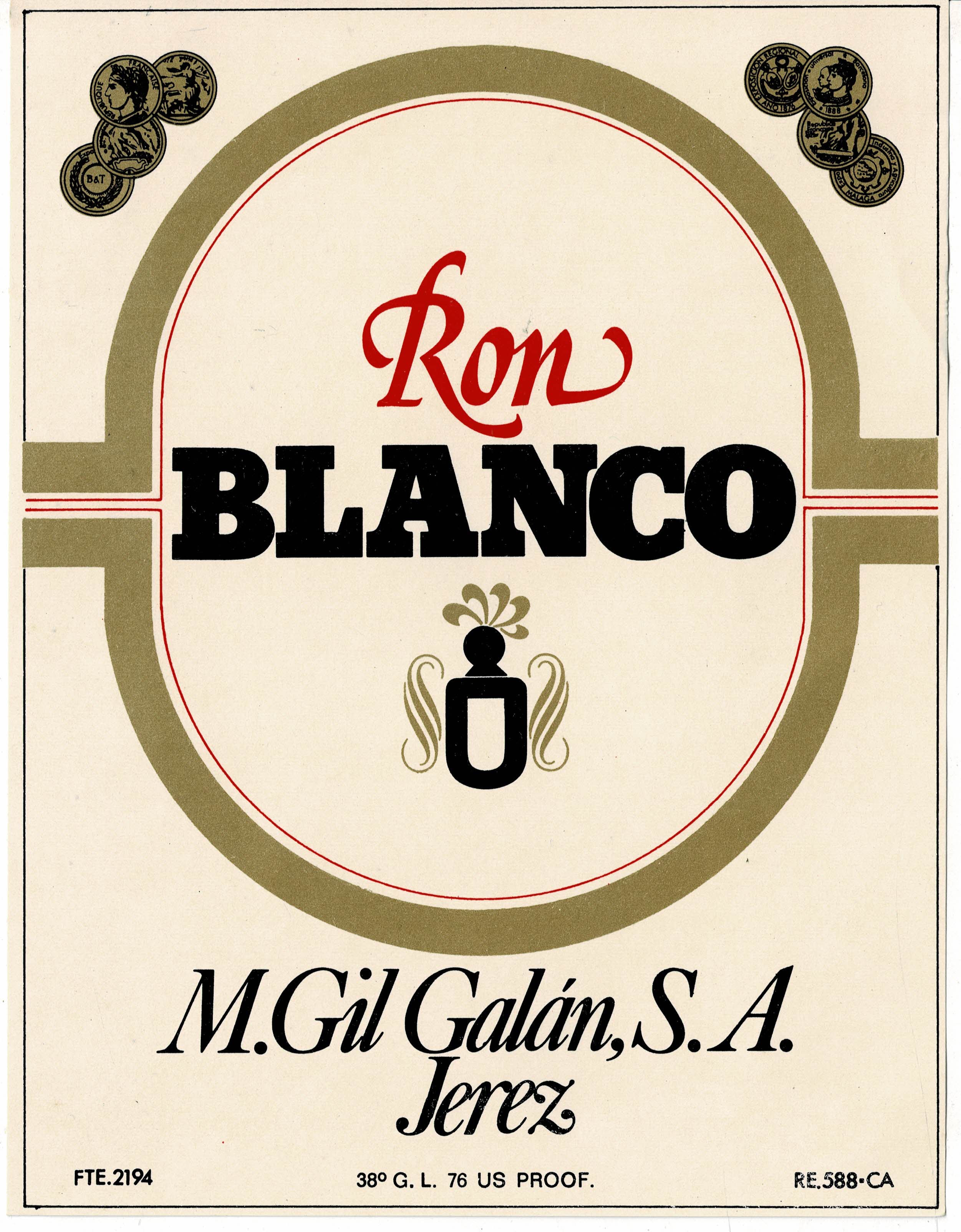 ETIQUETA RON BLANCO. M. GIL GALAN S.A.