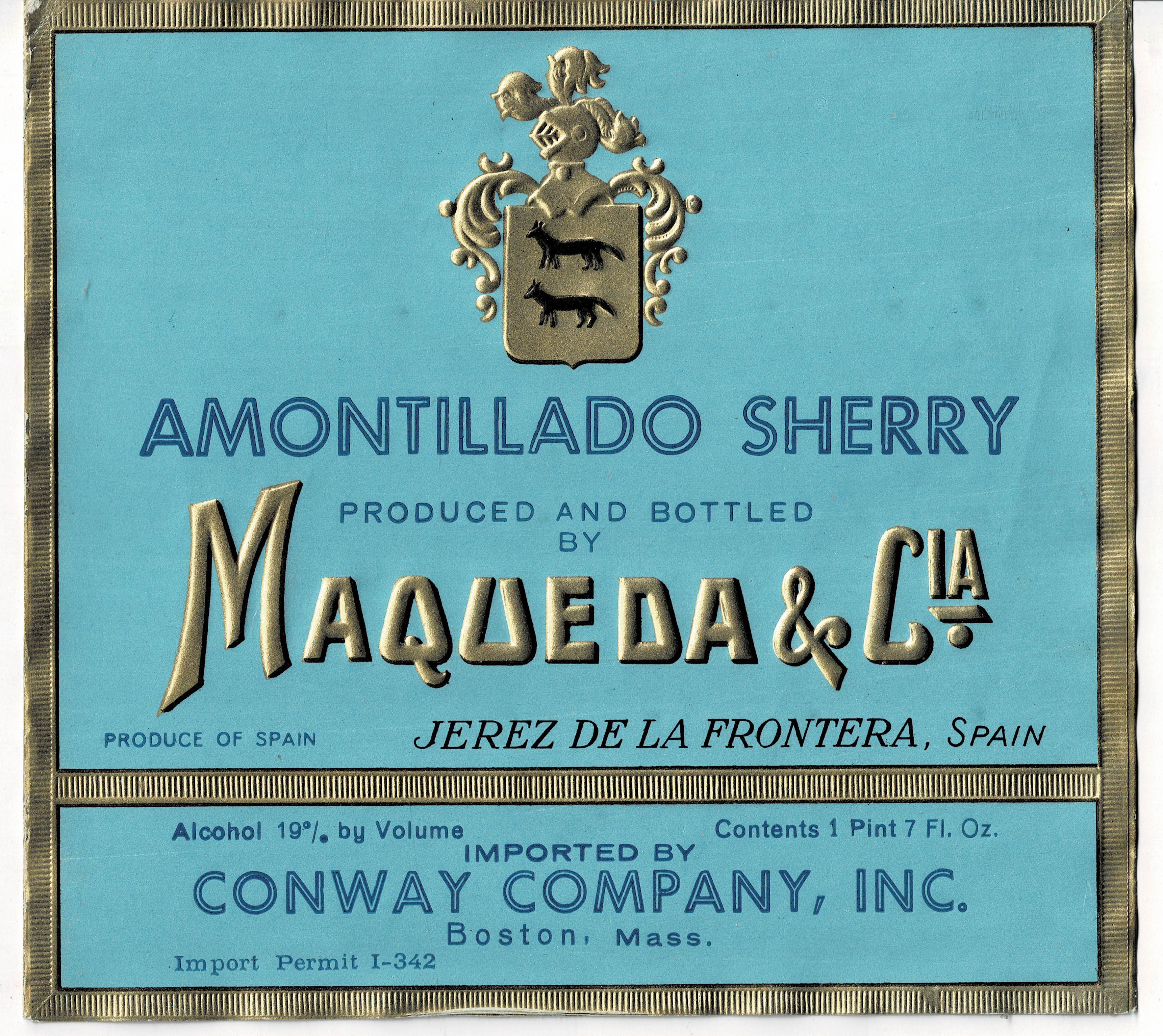 ETIQUETA VINO AMONTILLADO SHERRY. MAQUEDA & CIA.