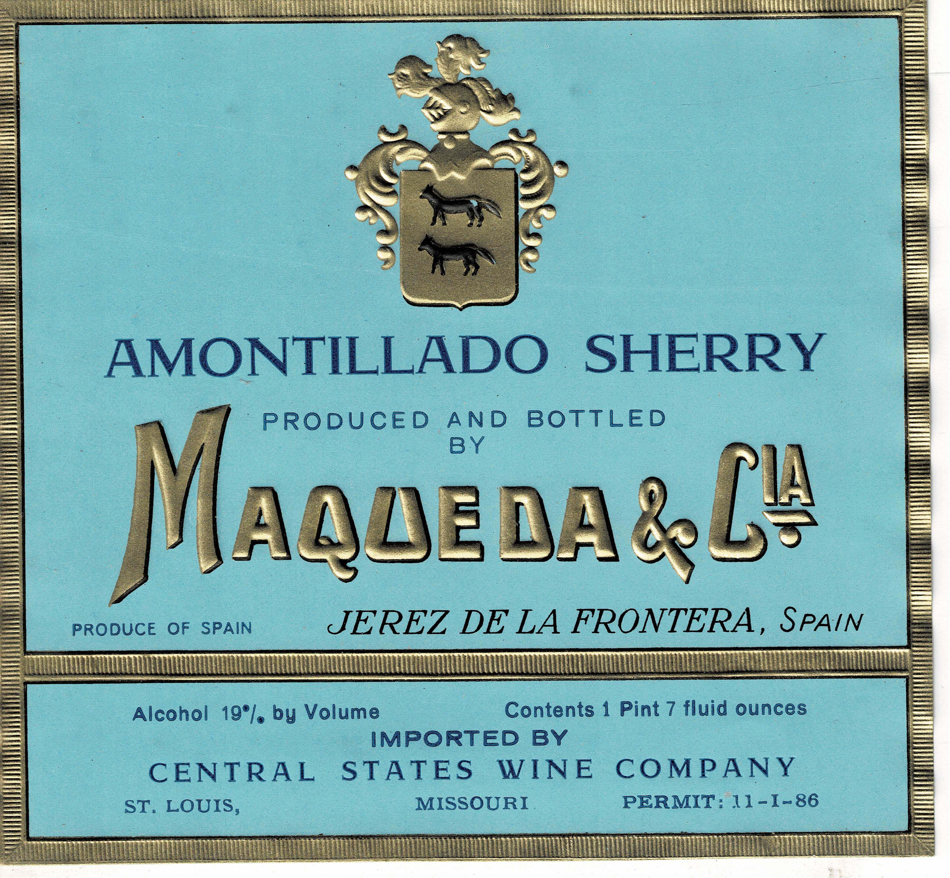 ETIQUETA VINO AMONTILLADO SHERRY. MAQUEDA & CIA.