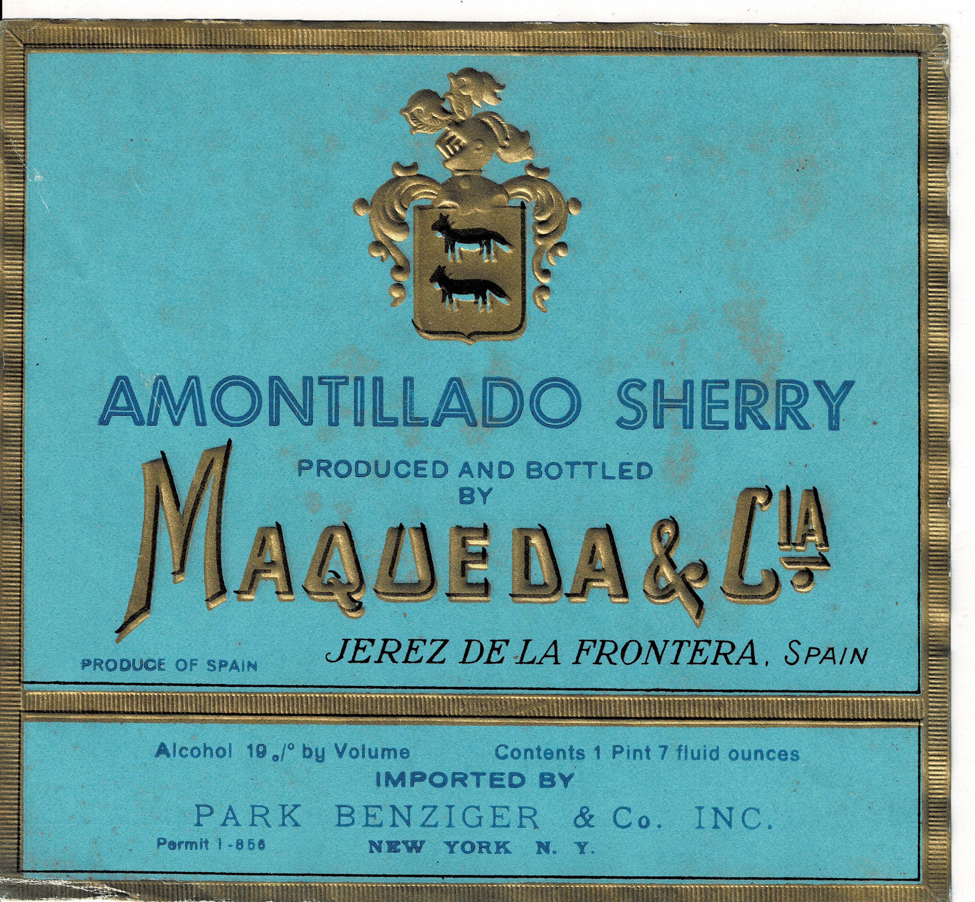 ETIQUETA VINO AMONTILLADO SHERRY. MAQUEDA & CIA.